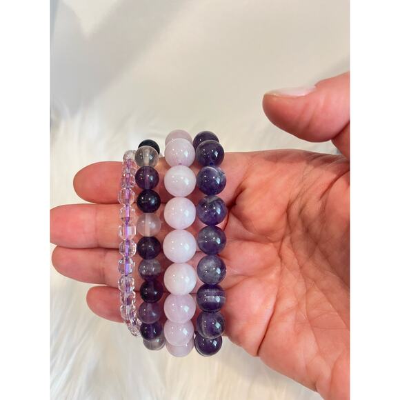Crystal Bracelet Stack | Amethyst, Faceted Clear Quartz, Kunzite, Dream Amethyst - Picture 3 of 5